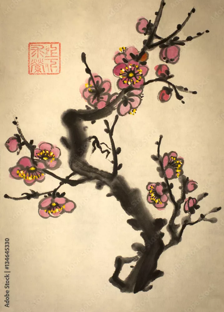 Fototapeta kwitnąca gałąź śliwki