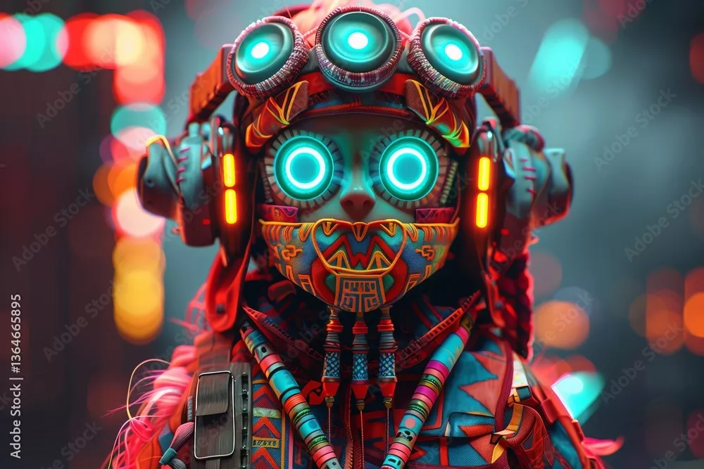 Obraz Futurystyczny Wojownik Cyberpunk w Neonowym Świecie
