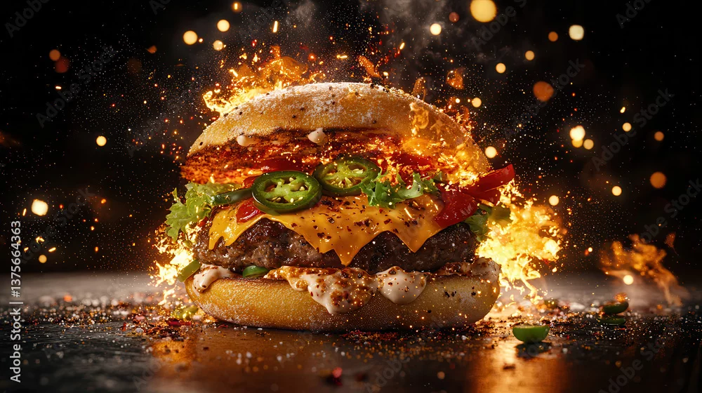 Obraz  Ogniście Pikantny Burger w Centrum Uwag!