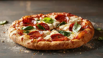 Obraz Apetyczna Pizza Pepperoni z Świeżymi Ziołami