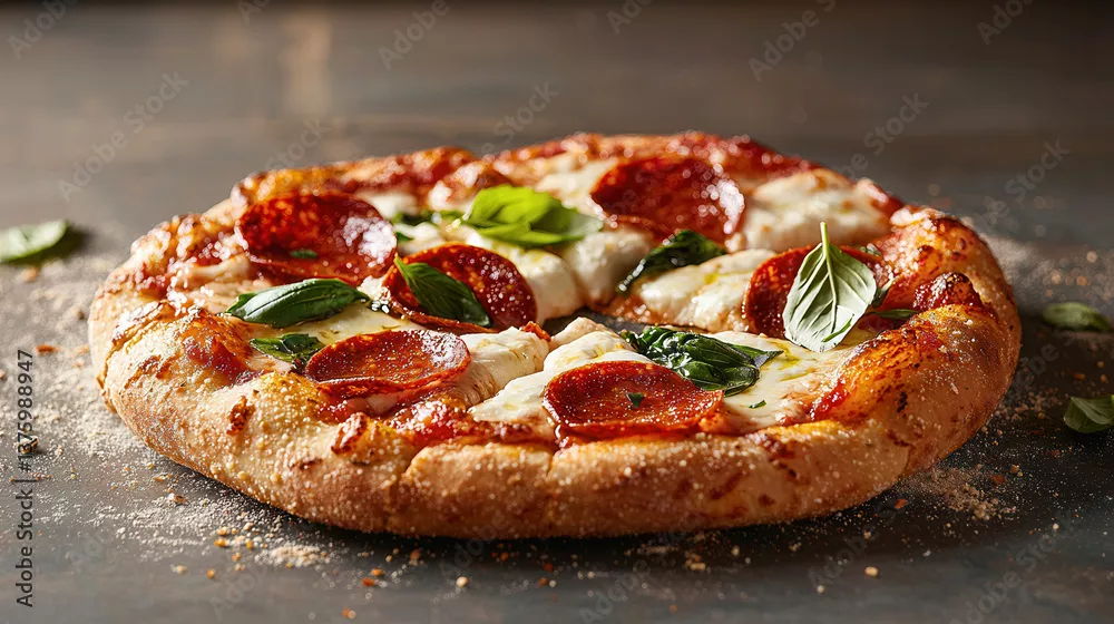 Obraz Apetyczna Pizza Pepperoni z Świeżymi Ziołami