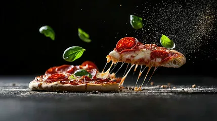 Obraz Apetyczna Pizza Pepperoni w Locie