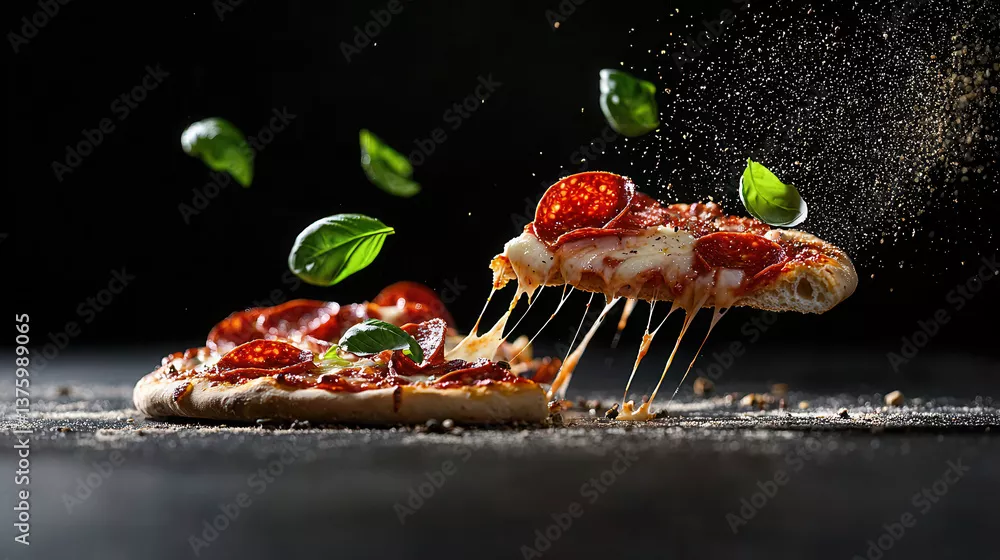 Obraz Apetyczna Pizza Pepperoni w Locie