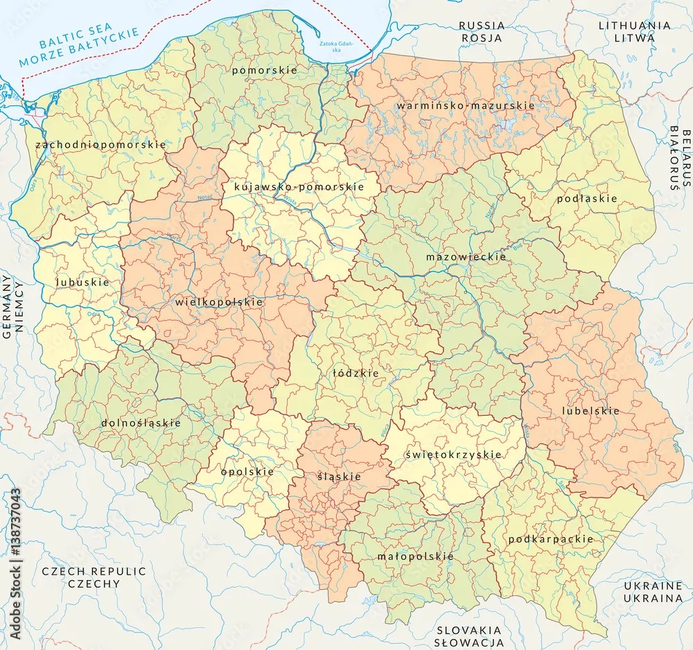 Obraz Mapa Administracyjna Polski