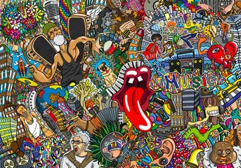 Fototapeta Kolaż muzyki na dużym murem, graffiti