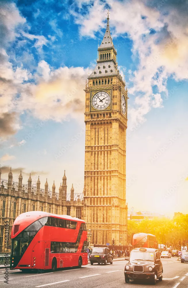Fototapeta Big Ben i Izba Parlamentu z piętrami, Londyn, Wielka Brytania.