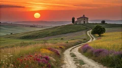 Obraz Malowniczy Zachód Słońca nad Toskanią