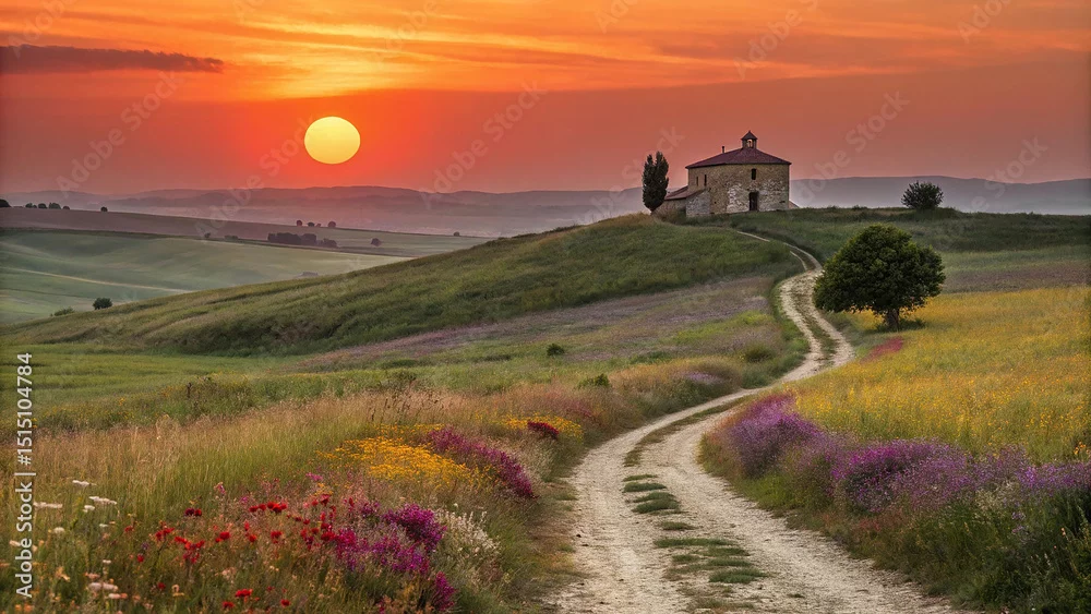 Obraz Malowniczy Zachód Słońca nad Toskanią