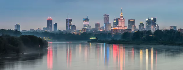 Fototapeta Nocna panorama panoramę Warszawy, Polska, nad Wisłą w ​​nocy