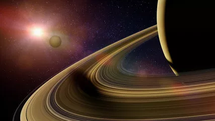 Fototapeta Księżyc Saturna Enceladus rzuca cień na pierścienie planety Saturn
