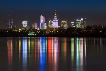 Fototapeta Nocna panorama Warszawy Skyline