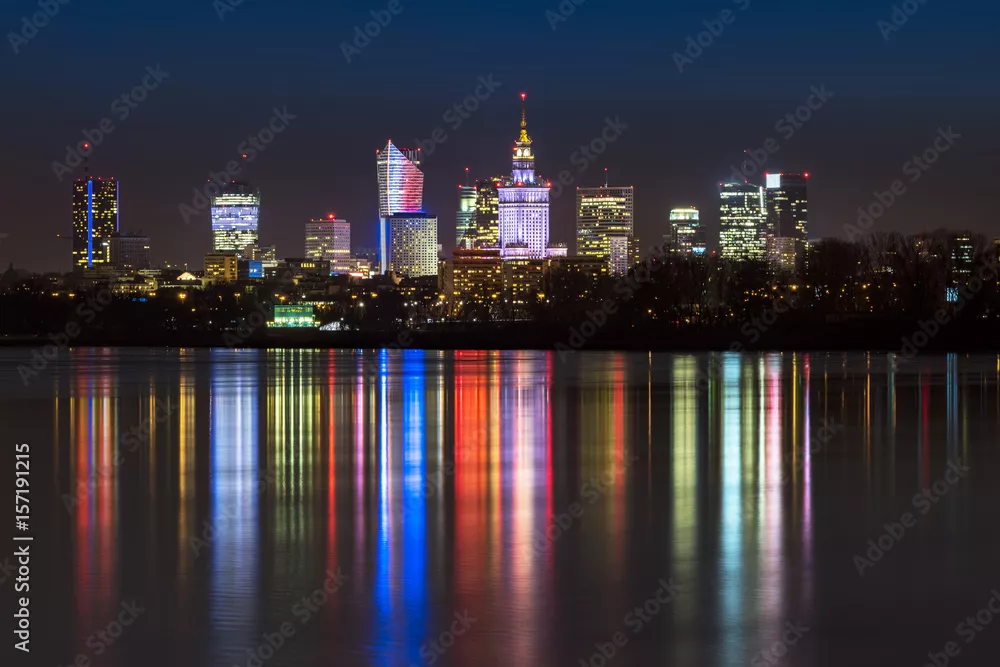 Fototapeta Nocna panorama Warszawy Skyline