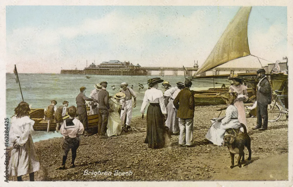 Fototapeta Kamienista plaża w Brighton. Data: 1913