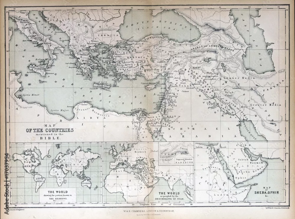 Obraz Stara mapa krajów wspomnianych w Biblii, 1870