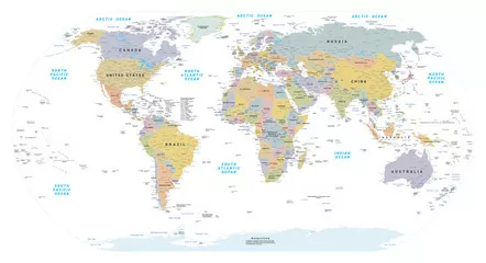 Fototapeta Bardzo szczegółowa polityczna mapa świata. Wektor EPS 10