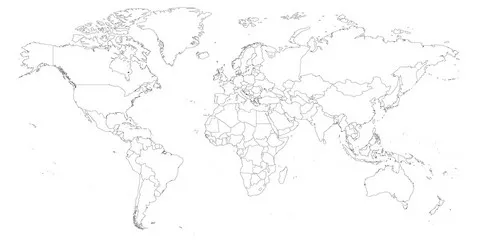 Obraz Pusta mapa przeglądowa świata. Arkusz roboczy dla nauczycieli geografii do wykorzystania jako test geograficzny na lekcjach w szkole.
