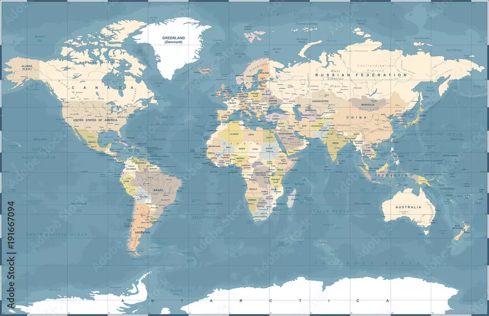 Fototapeta Polityczna mapa świata kolorowy wektor