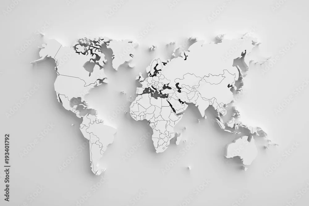 Fototapeta Globalna Mapa Świata: Kontury i Granice Kontynentów