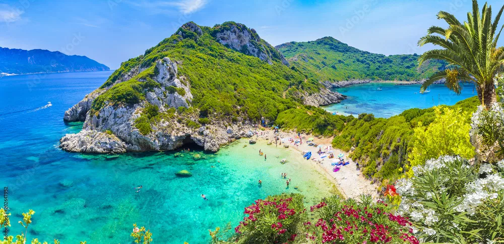 Fototapeta Widok z lotu ptaka Porto Timoni, region Afionas, Korfu