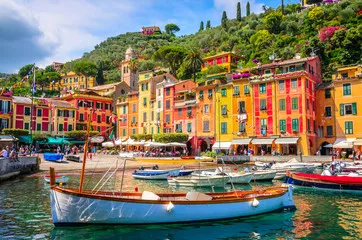 Fototapeta Piękna zatoka z kolorowymi domami w Portofino, Liguria, Włochy