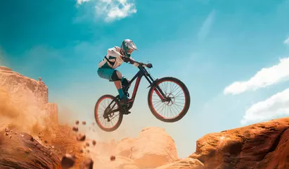 Obraz rowerzysty górskiego w skoku