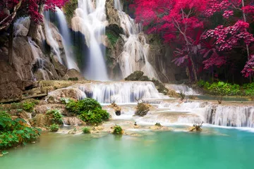 Fototapeta Turkusowa woda wodospadu Kuang Si, Luang Prabang. Laos