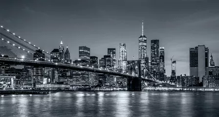 Fototapeta Panoramy nowy York miasto przy nocą w monochromatycznej błękitnej tonaci