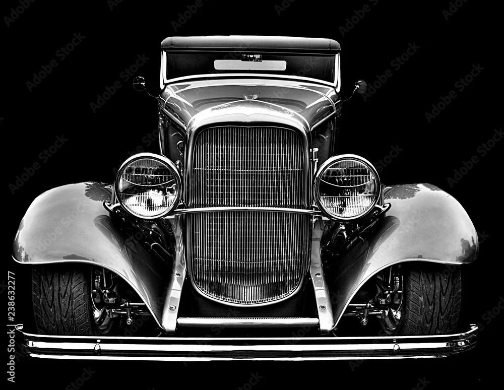 Obraz Klasyczna Elegancja: Retro Auto w Czarno-Białej Odsłonie