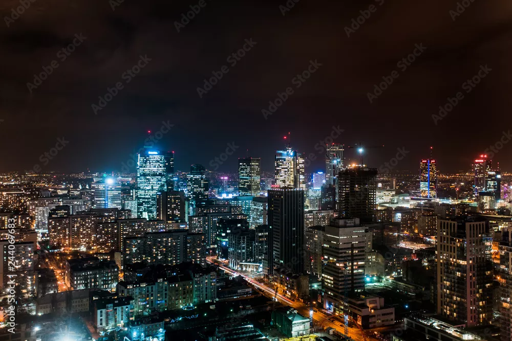 Fototapeta panorama Warszawy nocą