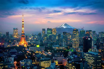 Obraz Nocna Panorama Tokio z Górą Fuji w Tle