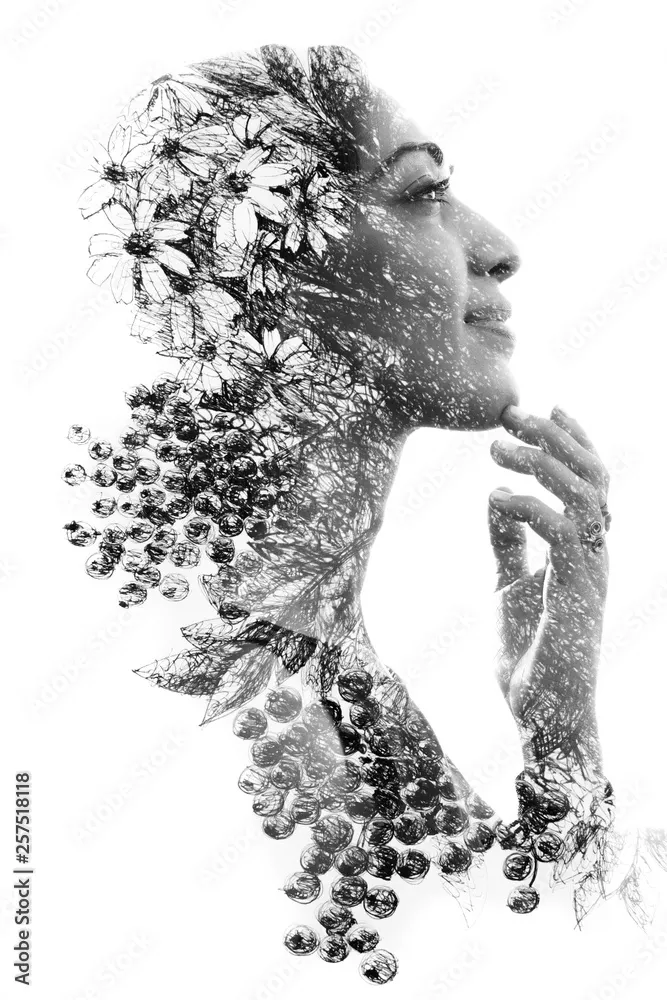 Obraz Harmonia Natury i Człowieka: Portret z Kwiatami