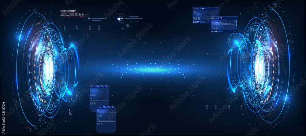 Fototapeta Futurystyczny projekt ekranu interfejsu HUD wektor koło. Abstrakcyjny styl na niebieskim tle. Streszczenie tło wektor. Streszczenie technologia komunikacji projekt innowacji koncepcja tło.