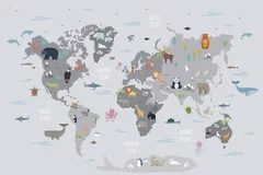 Fototapeta Mapa Świata z Fauną Kontynentów