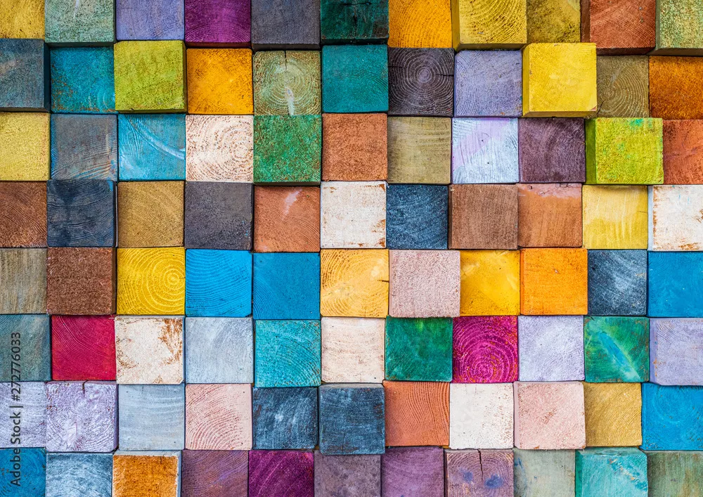 Obraz kolorowe drewniane kostki – geometryczna mozaika pełna barw