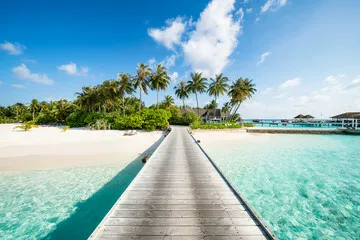 Obraz Letnie wakacje na tropikalnej wyspie z piękną plażą i palmami