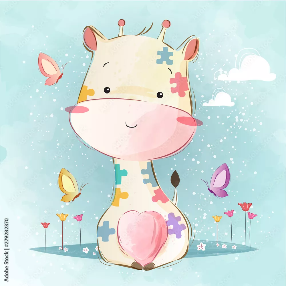 Fototapeta Urocza Żyrafka w Krainie Motyli