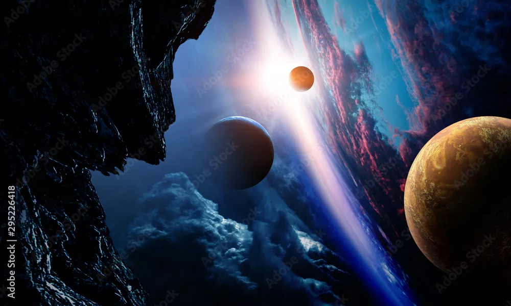 Fototapeta Abstrakcjonistyczne planety i astronautyczny tło