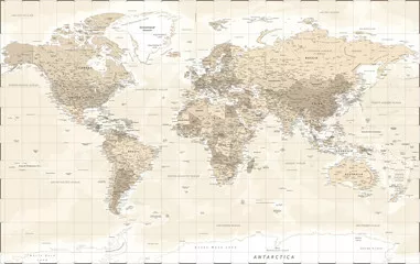 Fototapeta Mapa świata - vintage retro w starym stylu - wektor szczegółowa ilustracja