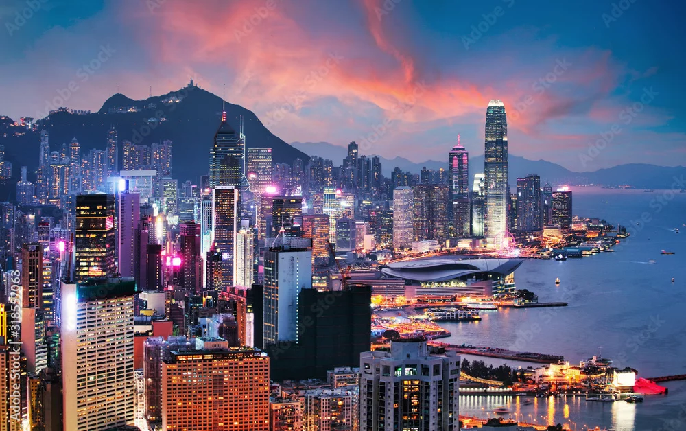 Obraz Hongkong Nocą Pełen Świateł