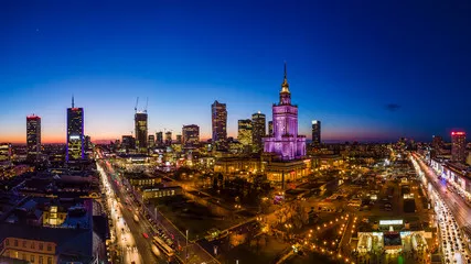 Fototapeta Warszawa, widok na centrum miasta o zachodzie slońca