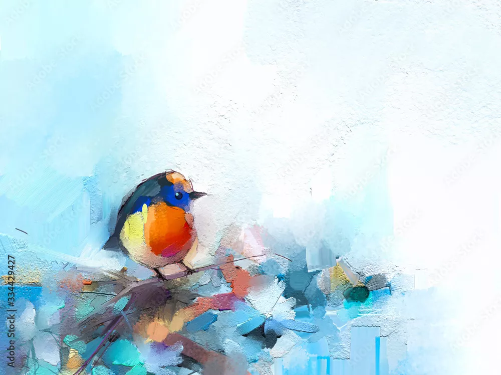 Obraz Kolorowy Ptaszek na Gałęzi