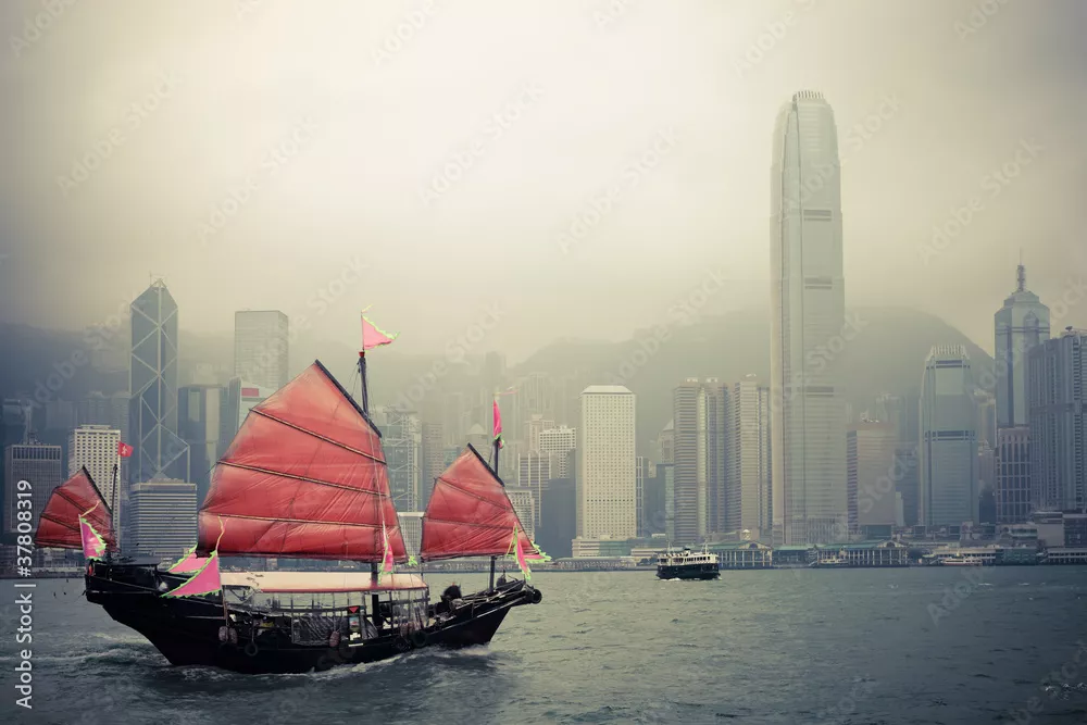Obraz jacht w stylu chińskim w Hongkongu