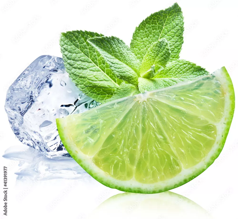Fototapeta Limonka, mięta i kostka lodu