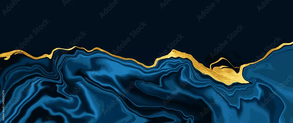 Fototapeta luksusowa tapeta. Niebieski marmur i złoto abstrakcyjna tekstura tła. Niebieski marmurk oceanu indygo z naturalnymi luksusowymi wirami marmuru i złotego proszku.