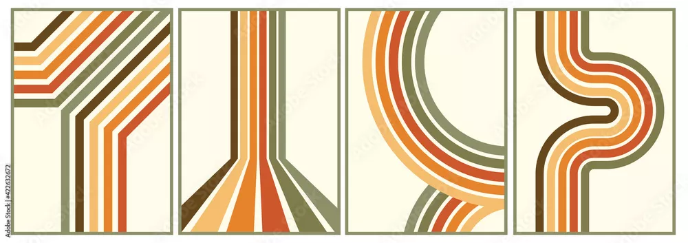 Obraz Retro Geometry: Kolorowe Linie i Kształty