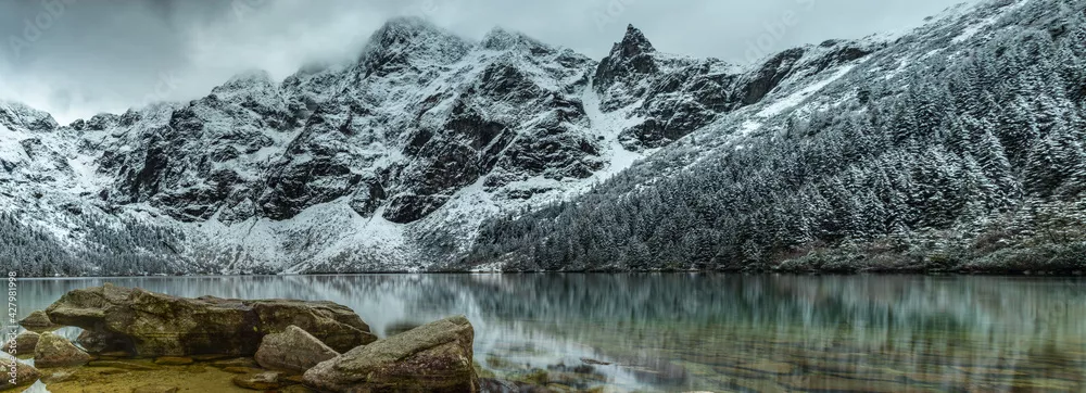 Fototapeta Morskie Oko i Mnich - Tatry Wysokie - Polska - Panorama HDR - High Tatras