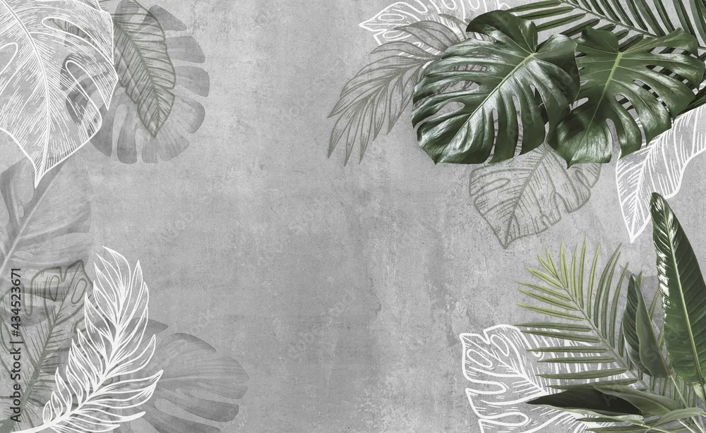 Fototapeta Tropical Greenery on Concrete Background