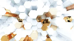 Fototapeta Nowoczesna Mozaika 3D: Abstrakcja w Bieli i Złocie