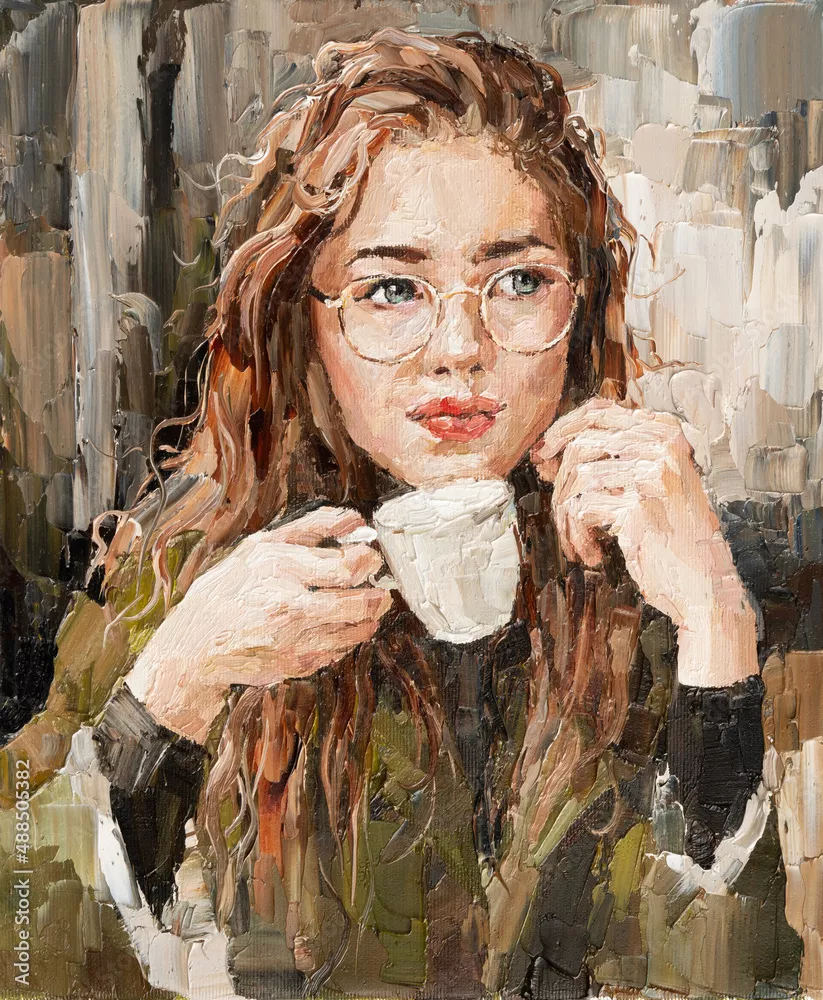 Obraz Portret Kobiety z Filiżanką Kawy