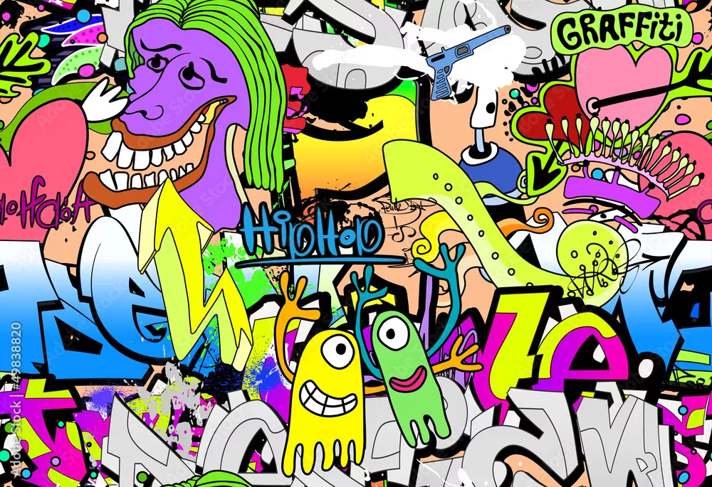 Obraz Tło ściany graffiti. Tekstura pat tekstura w stylu hip-hop